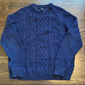 J. CREW NAVY BLUE FISHERMAN'S CABLE KNIT SWEATER